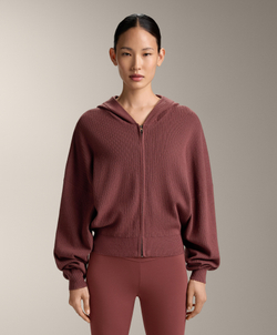 Oysho Вязаная куртка Rib с капюшоном, линялый махагон