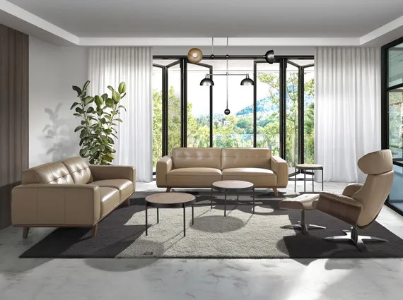 Трехместный диван Angel Cerda 5606-3P, бежевая кожа