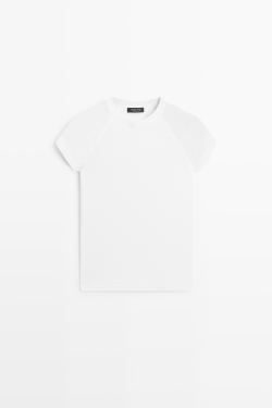 Massimo Dutti Футболка-реглан с коротким рукавом, белый
