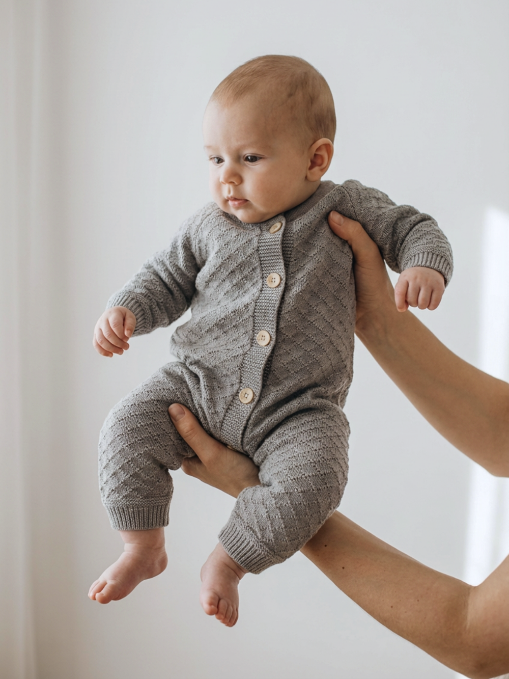 Комбинезон вязаный для малыша серый