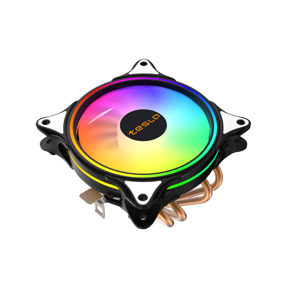 Кулер для CPU TESLA 1040RGB, 1х120мм, 1600rpm, 3-pin, Al+Cu, серебристый-черный-белый/RGB, 51.3CFM, 25.1дБ, 4-PIPE(прямой контакт), TDP 155Вт, INTEL 1700/1200/115x/775/1366, AMD AM5/AM4/AM3(+)/AM2(+)/FM2(+)/FM1/754/940/939 (TSL-1040-RGB)