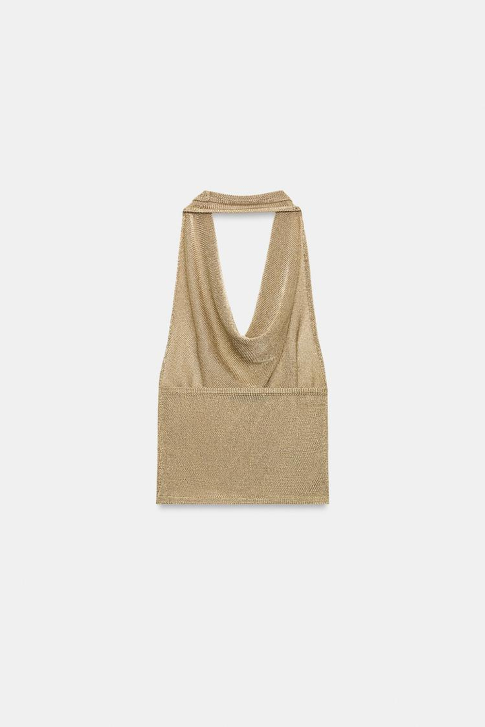 ZARA ТРИКОТАЖНЫЙ ТОП ХАЛТЕР С БЛЕСТЯЩЕЙ НИТЬЮ, ЗОЛОТИСТЫЙ