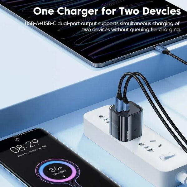 Адаптер питания Toocki 33Вт (Type-C + USB-A) Фиолетовый