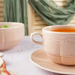 Бульонная пара 390 мл d 10,3 см h7 см Aristocrat Peach Tea Stackable Noble [1]