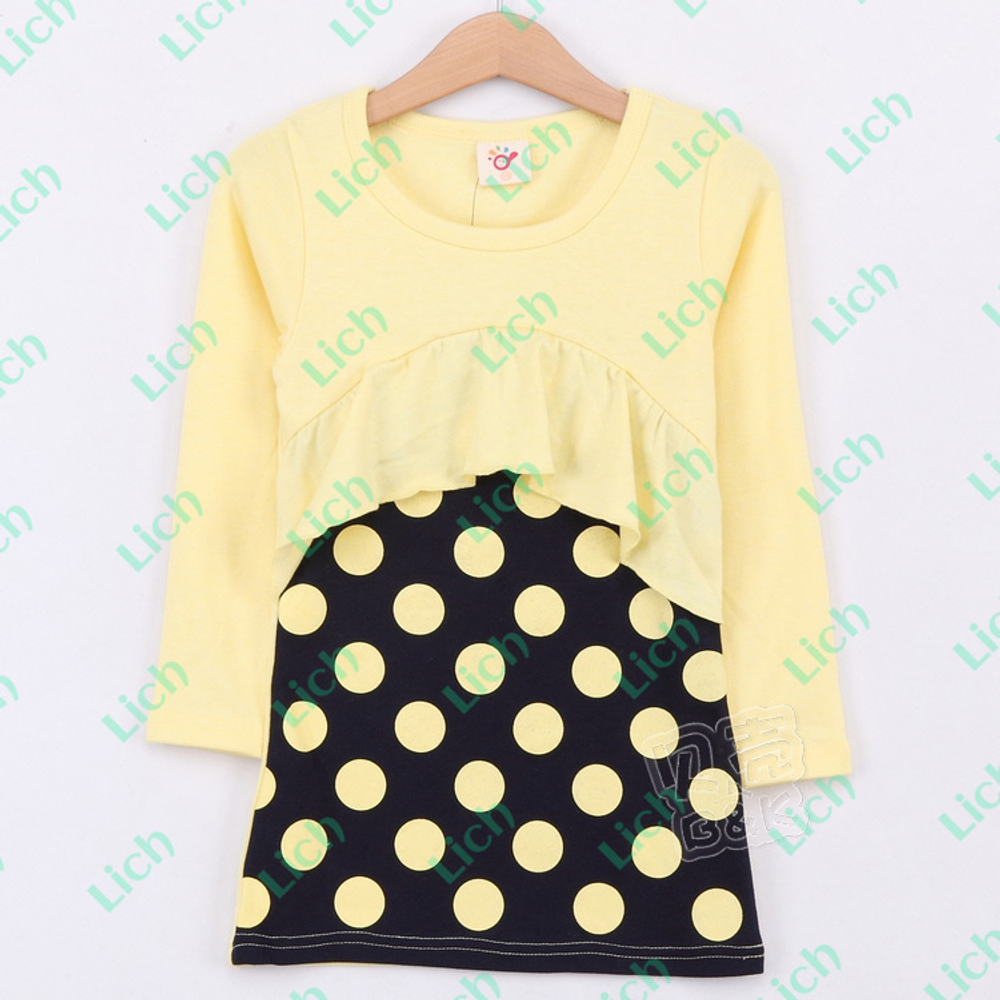 Платье детское с воланом у груди и юбкой в горох