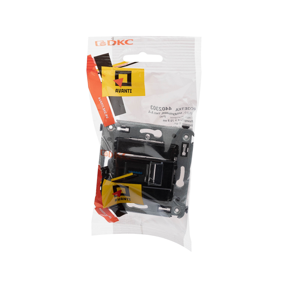 USB 3.0 розетка одинарная в стену, тип А-А, "Avanti", "Черный квадрат"