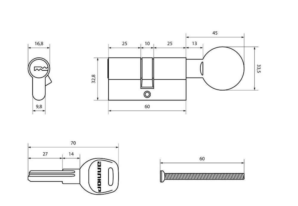 Механизм цилиндровый АЛЛЮР HD F.G 60-5K СР хром/перф.кл/верт(30*30G) (25*10*25G) /16260