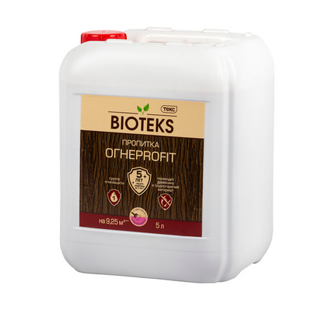 Пропитка для огнезащиты дерева Bioteks Огнеprofit, с индикатором, 1 класс, 5 л