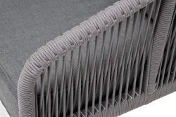 "Канны" диван 3-местный плетеный из роупа, каркас алюминий белый муар, роуп светло-серый круглый, ткань темно-серая 027