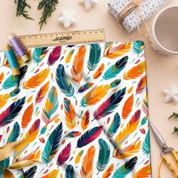 Ткань премиум таффета разноцветные перья