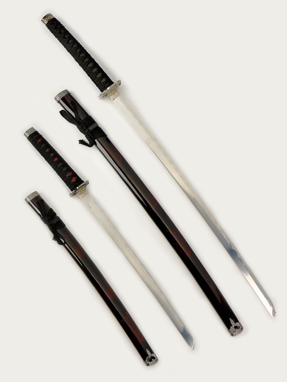 Armas Del Mundo Набор самурайских мечей, 2 шт. Ножны бордово-черный мрамор, цуба серебро