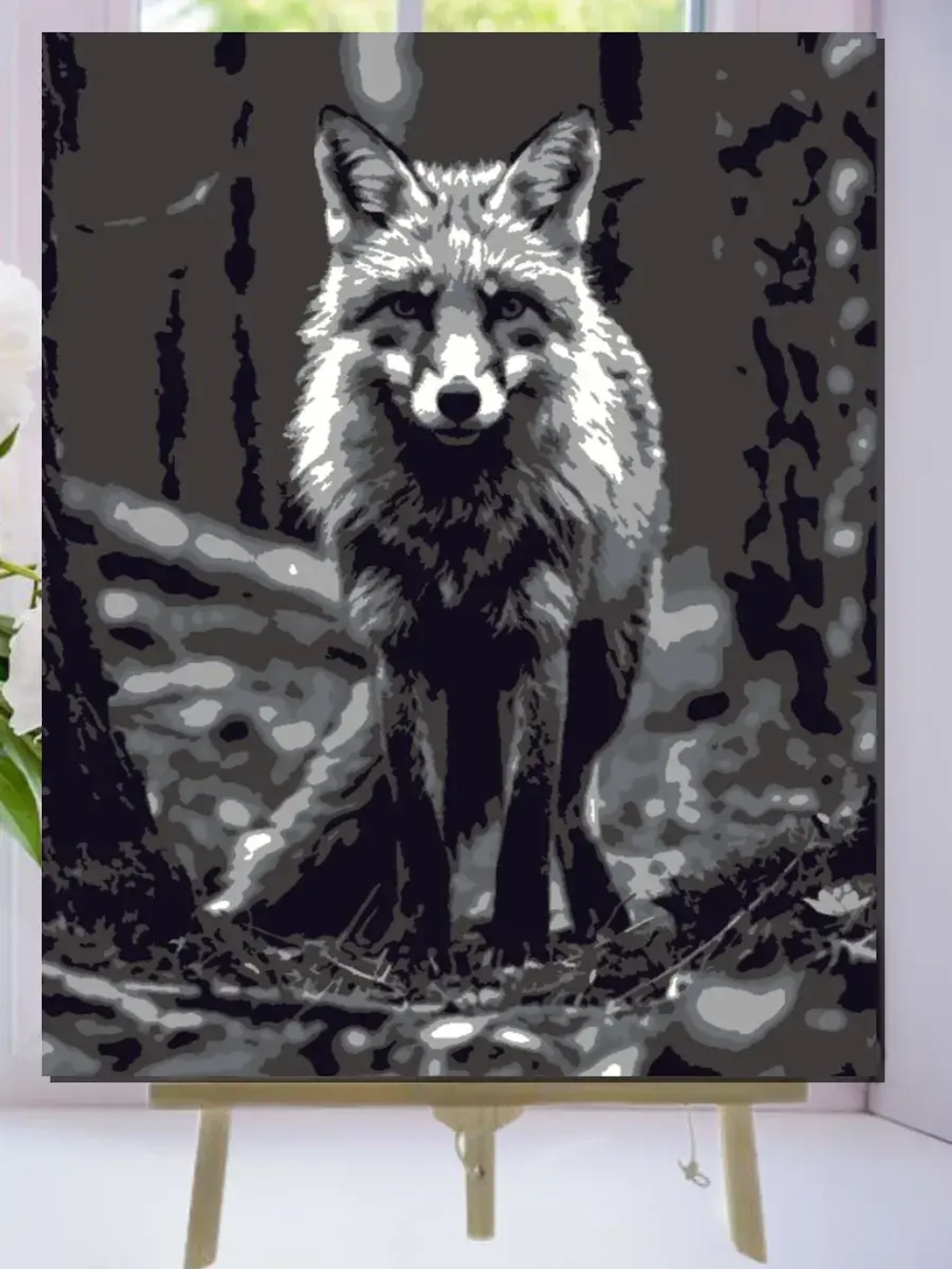 Картина по номерам черно-белая Лисица