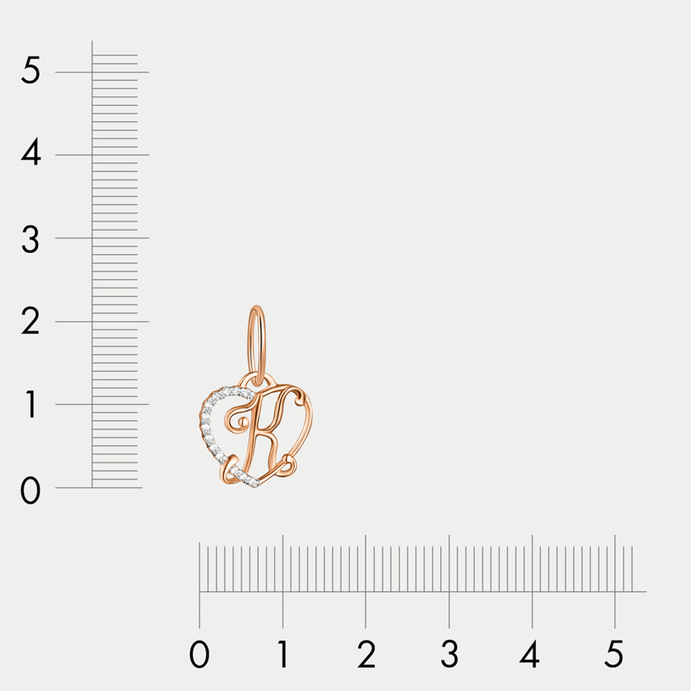 Подвеска-буква "К" женская из розового золота 585 пробы с фианитами (арт. 03-10101-0675)