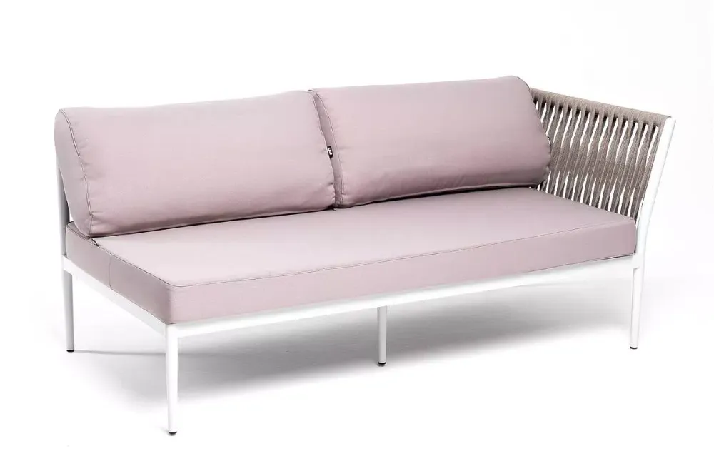 "Касабланка" левый модуль плетеный из роупа, каркас алюминий светло-серый (RAL7035) муар, роуп серо-коричневый 23мм, ткань бежевая 052