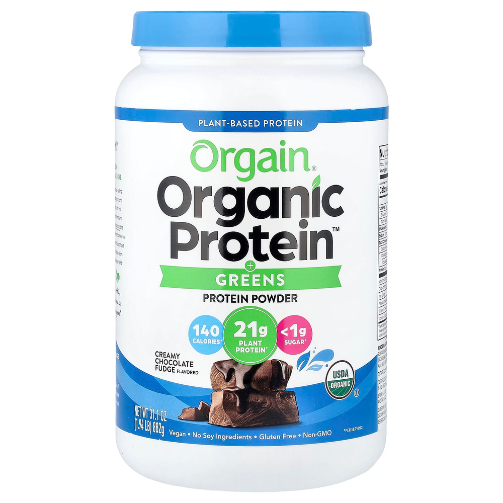 Orgain, Organic Protein™, протеиновый порошок с зеленью, на растительной основе, помадка и шоколадная помадка, 882 г (1,94 фунта)