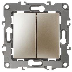 12-1004-04 ЭРА Выключатель двойной, 10АХ-250В, IP20, без м.лапок, Эра12, шампань | Эра 12 Шампань