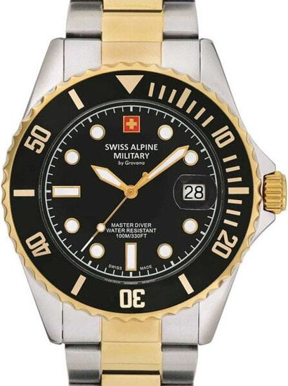С браслетом Бюджетные кварцевые часы мужские Swiss Alpine Military Swiss Apline Military 7053.1147 diver 42mm 10ATM