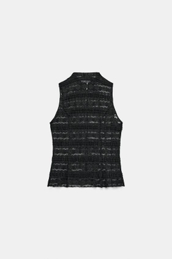 ZARA КРУЖЕВНОЙ ТОП С ЗАСТЕЖКАМИ-ТОГГЛ, ЧЕРНЫЙ
