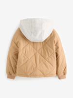 Бомбер с капюшоном для девочки Next E25-223, Бежевый, Серый