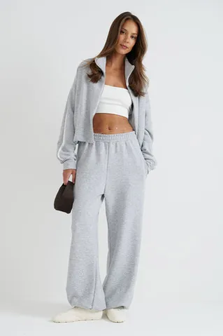 Олимпийка на молнии с лампасами цвета серый меланж