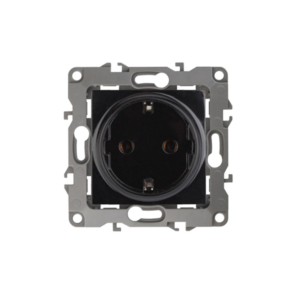12-2102-06 ЭРА Розетка 2P+E Schuko со шторками, 16A-250В, IP20, Эра12, чёрный