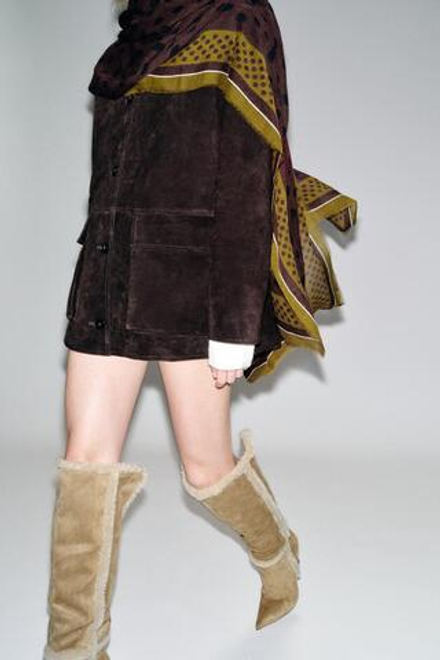 ZARA КОМБИНИРОВАННЫЕ САПОГИ НА КАБЛУКЕ, СВЕТЛО-БЕЖЕВЫЙ