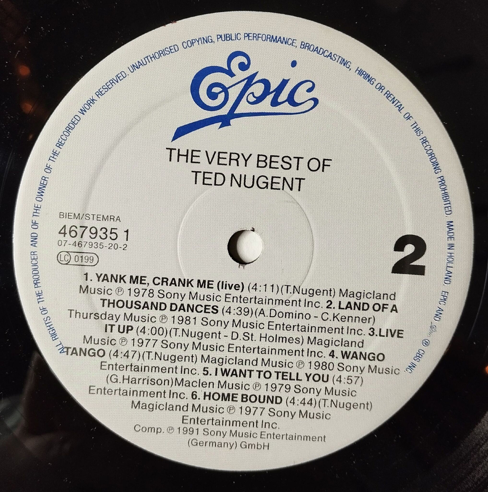 Винтажная виниловая пластинка LP The Very Best Of Ted Nugent (Holland 1991)
