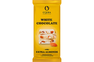O'Zera, Шоколад White and Extra Almond,белый с цельным миндалем 90 гр