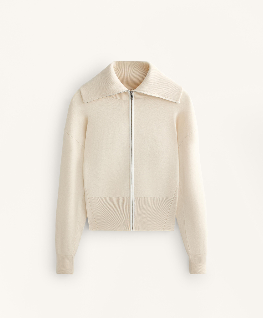 Oysho Вязаная куртка на молнии с контрастными деталями, ванильный