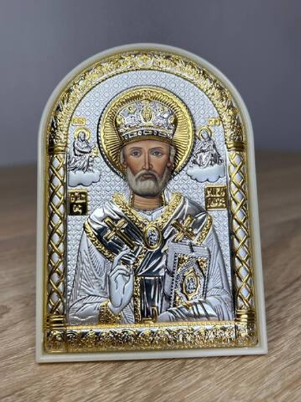 Николай Чудотворец, икона арочная, пластик белый 80х115