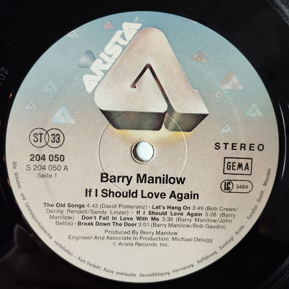 Винтажная виниловая пластинка LP Barry Manilow If I Should Love Again (Germany 1981)
