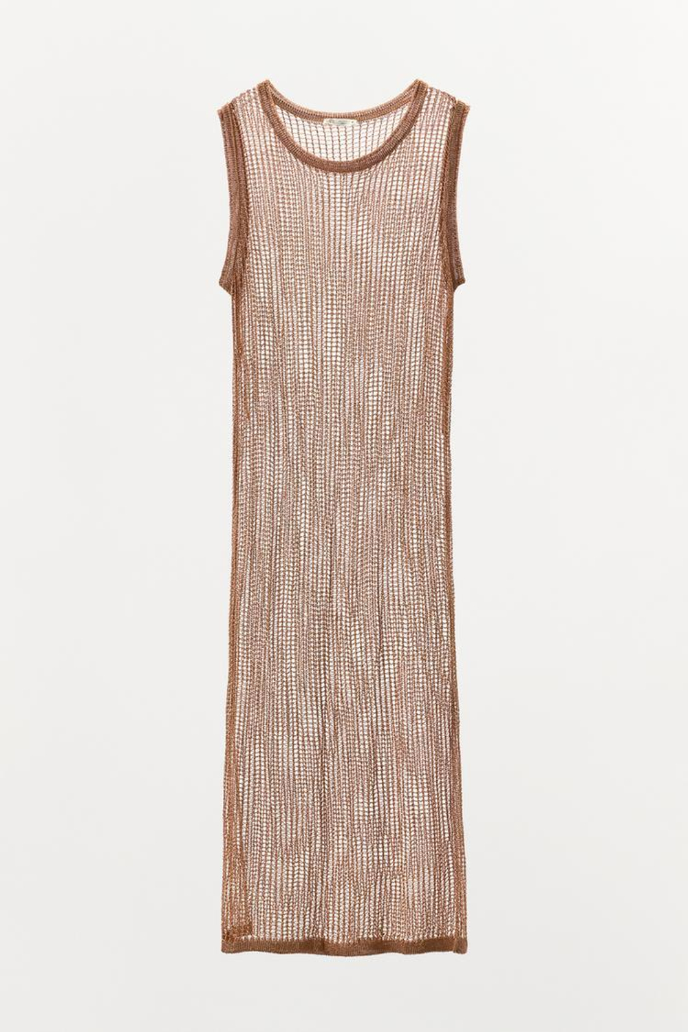 ZARA ПЛАТЬЕ RED С МЕТАЛЛИЗИРОВАННОЙ НИТЬЮ, СВЕТЛО-КОРИЧНЕВЫЙ