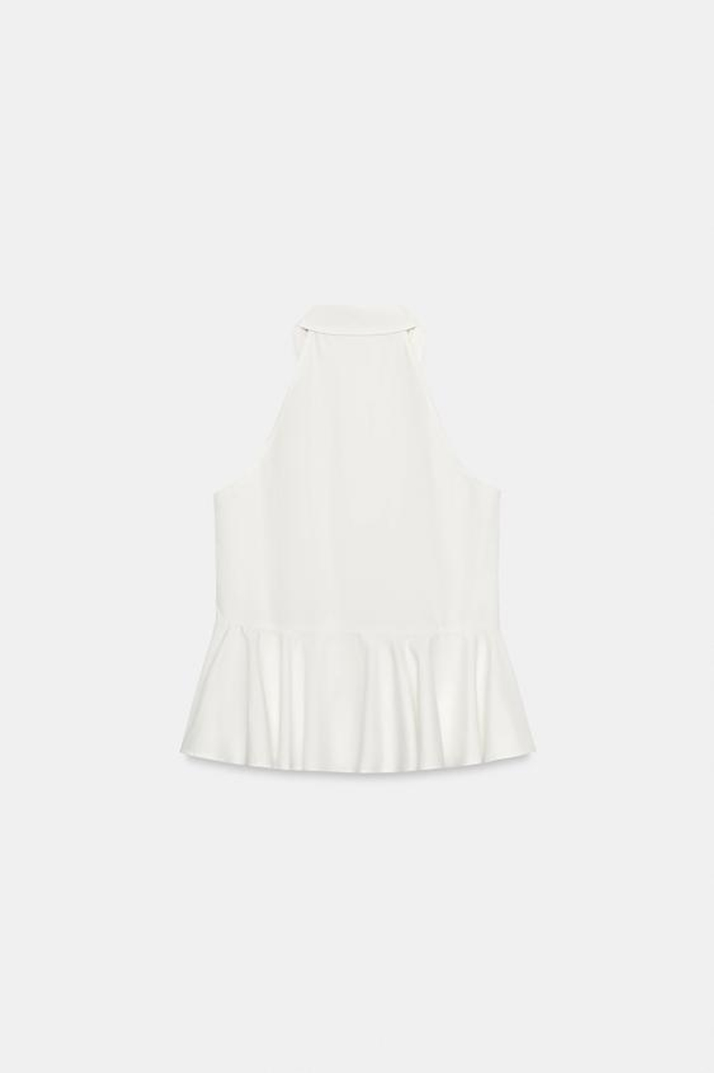ZARA РУБАШКА С БАСКОЙ И ВОРОТНИКОМ ХАЛТЕР, БЕЛЫЙ