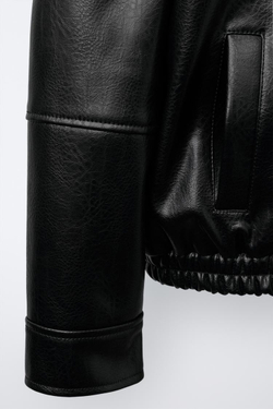 ZARA БОМБЕР ИЗ ИСКУССТВЕННОЙ КОЖИ, ЧЕРНЫЙ