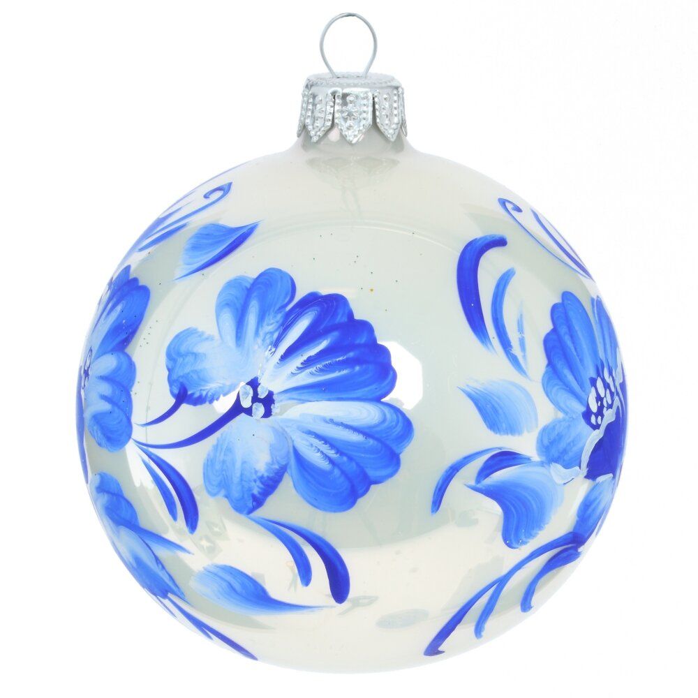 GAEM Украшение новогоднее Шар "Гжель Белая", D 10 см L10 W10 H10 см, 3в.