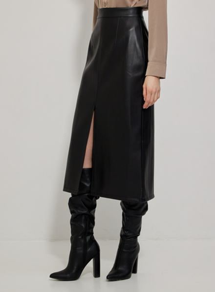 Юбка кожаная, цвет черный