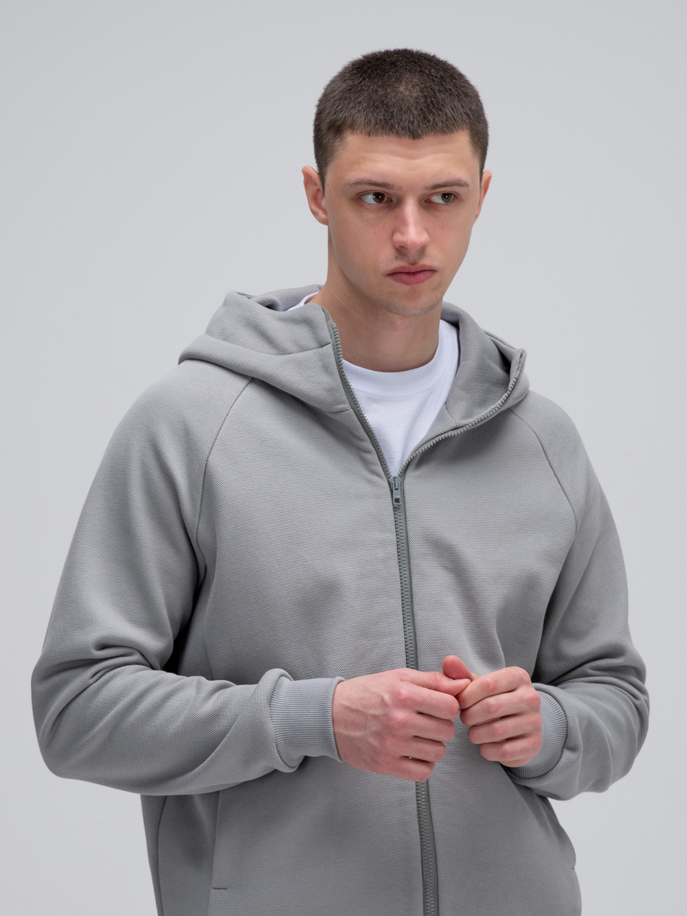 Толстовка на молнии с капюшоном теплая. Грей