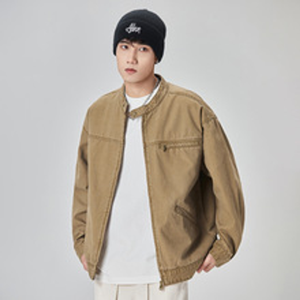 Джинсовая куртка с воротником стойка для мужчин  свободная