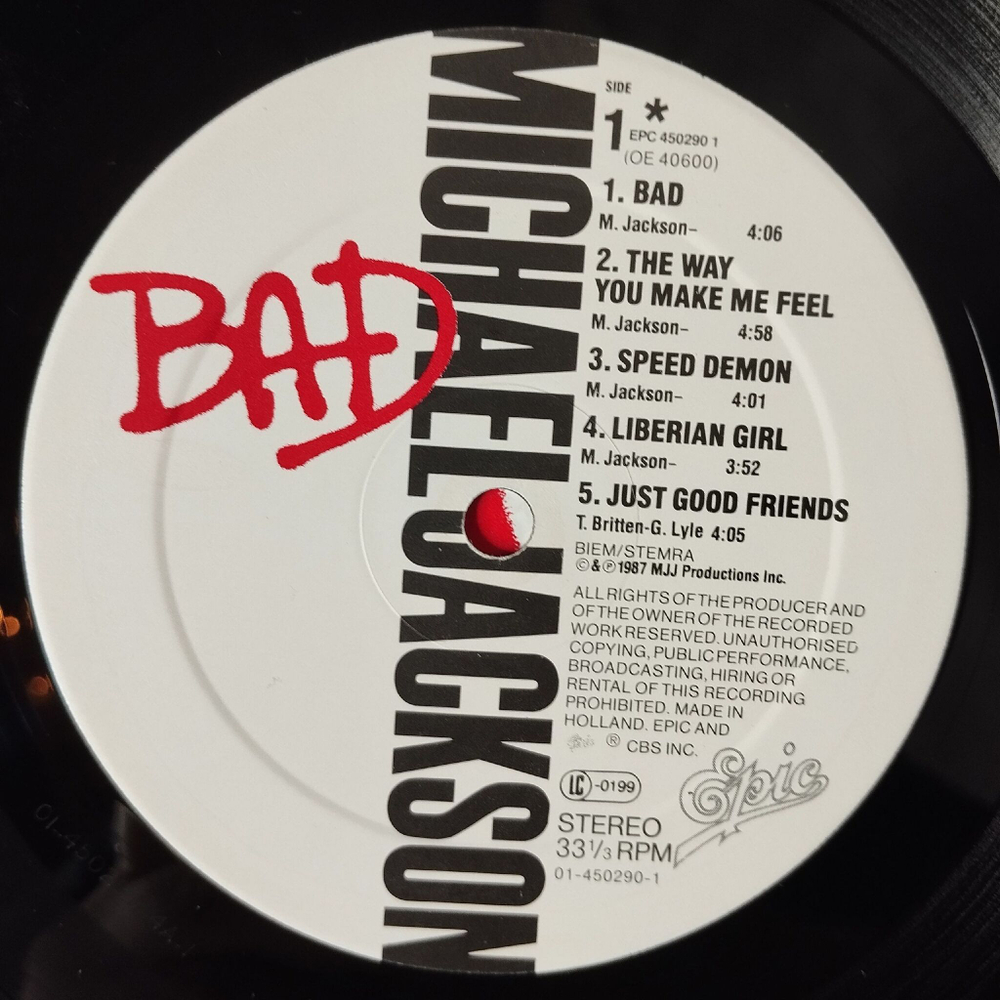 Винтажная виниловая пластинка LP Michael Jackson Bad (Holland 1987)