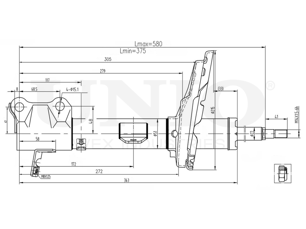 Амортизатор газовый задней подвески левый UNIO SAB-10164