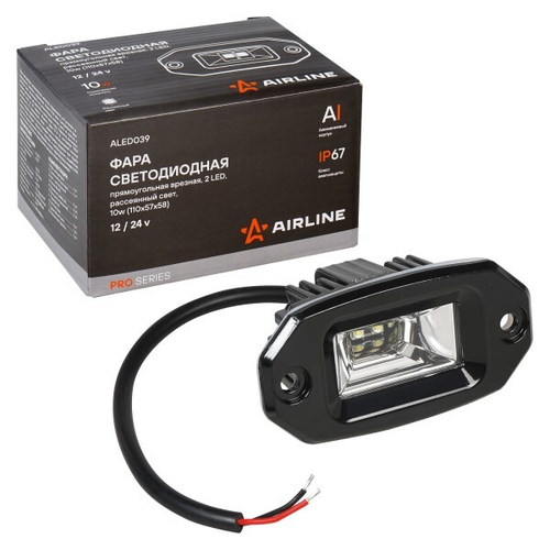 Фара светодиодная дополнительная 2 LED 20W 12-24V PRO (прямоугольная) 110*51*58 врезная, рассеянный свет (AIRLINE)