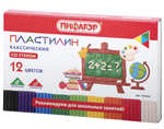 Пластилин классический 12цв. 180г. "Школьный" со стеком (ПИФАГОР)
