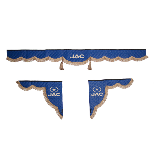 Ламбрекен с косынками стеганые JAC (экокожа, синий, коричневые кисточки)