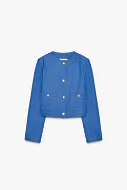 ZARA КАРДИГАН С КОНТРАСТНОЙ СТРОЧКОЙ, СВЕТЛЫЙ ИНДИГО