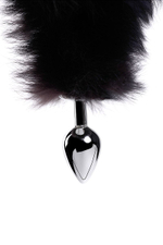 Большая серебристая металлическая анальная втулка с черным лисьим хвостом (Цвет: черный)