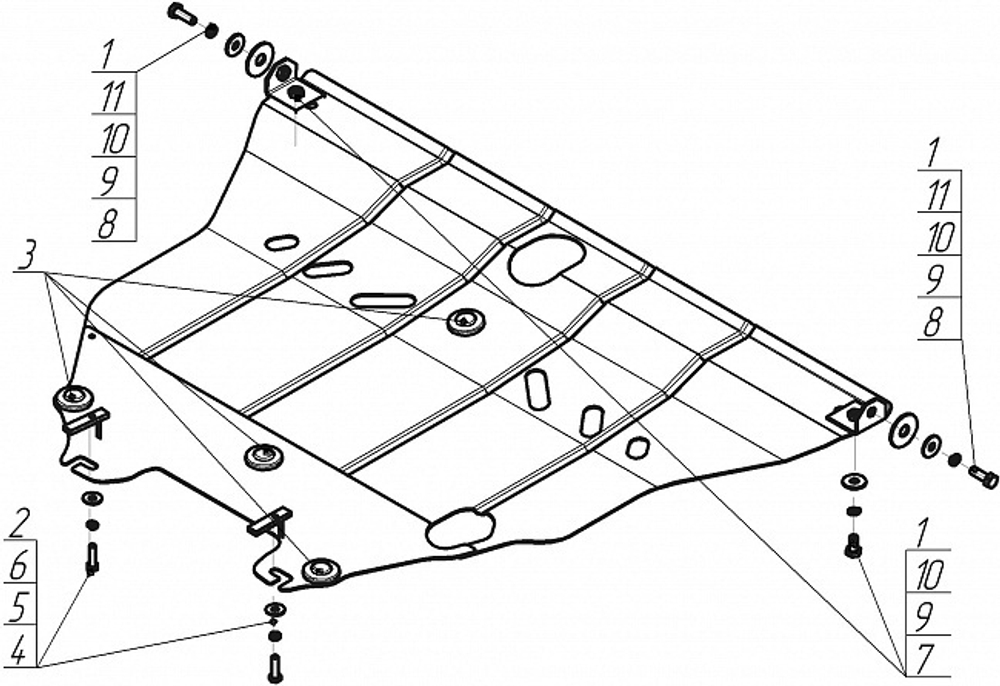 Защита картера Двигателя, КПП. 2 мм, Сталь. для Toyota Matrix 2001-2004, Geely Emgrand EC7 2011-2018, BYD F3R 2007-2013, Toyota Matrix 2004-2007, BYD F3 2005-2013 MOTODOR.04501