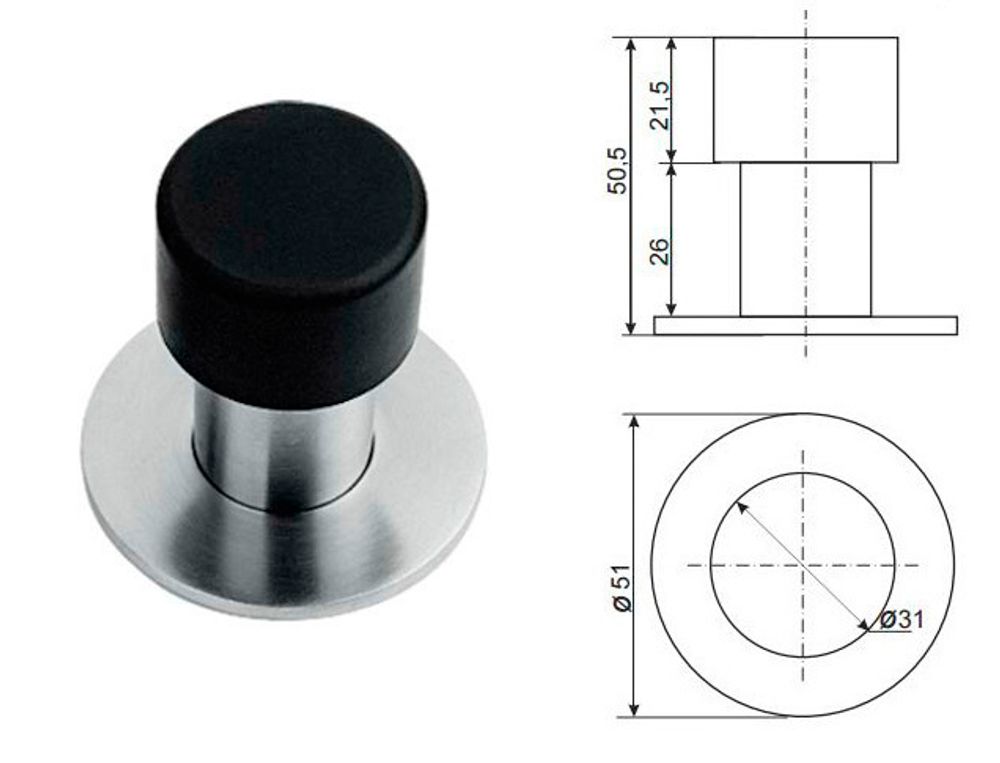 Ограничитель двери Апекс DS-0009-INOX 49мм нерж.