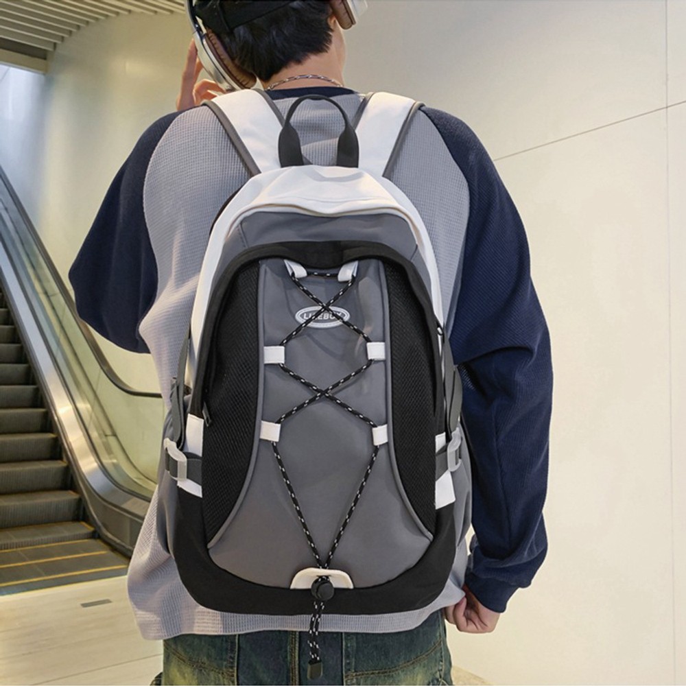 GEERDUN Nylon Backpack Regular Unisex Black Gray/White Gray/White Brown
