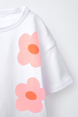 ZARA ФУТБОЛКА ИЗ ТКАНИ С ПРИНТОМ, БЕЛЫЙ