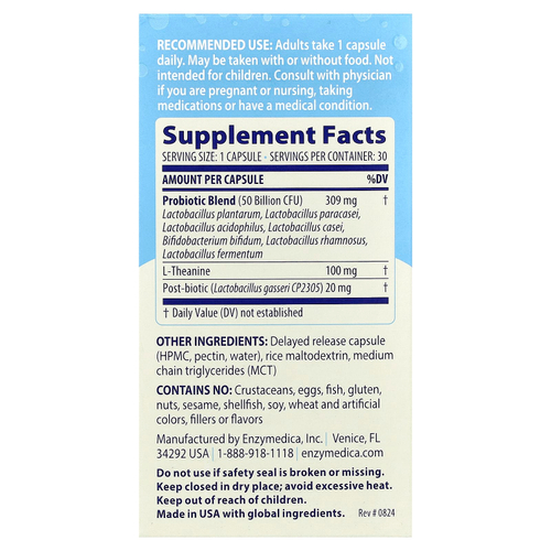 Enzymedica, SubCulture™, пробиотик для настроения, 30 капсул с отсроченным высвобождением